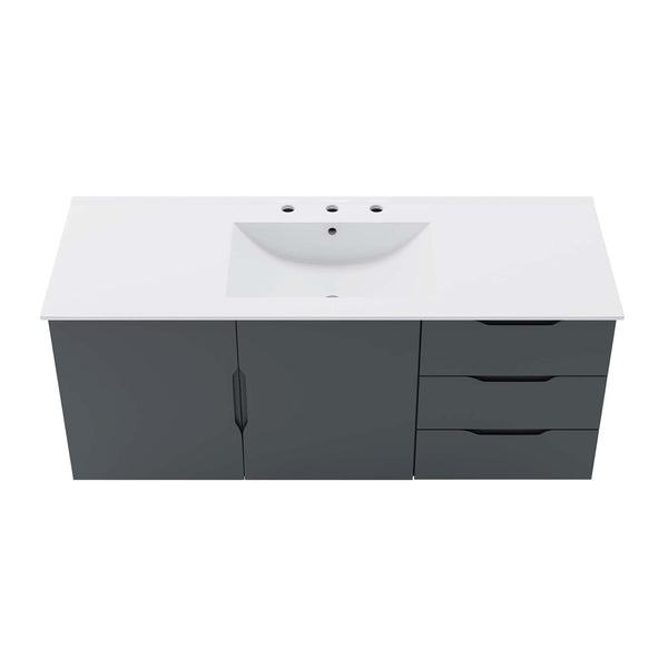 Modway Furniture Vitality 48" Single Sink Bathroom Vanity - Modern Wall-Mounted Design with Spacious Storage Solutions Gray White EEI-5784-GRY-WHI