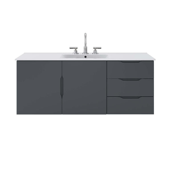 Modway Furniture Vitality 48" Single Sink Bathroom Vanity - Modern Wall-Mounted Design with Spacious Storage Solutions Gray White EEI-5784-GRY-WHI