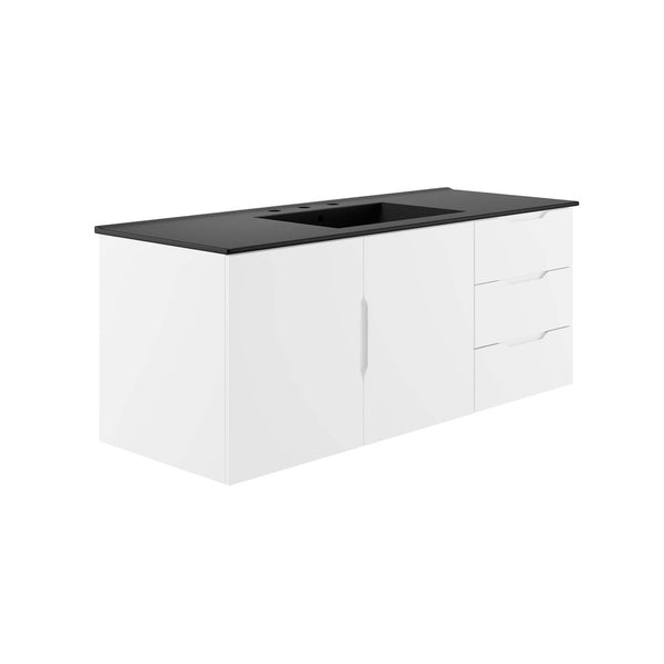 Modway Furniture Vitality 48" Single Sink Bathroom Vanity - Modern Wall-Mounted Design with Spacious Storage Solutions White Black EEI-5784-WHI-BLK