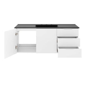 Modway Furniture Vitality 48" Single Sink Bathroom Vanity - Modern Wall-Mounted Design with Spacious Storage Solutions White Black EEI-5784-WHI-BLK