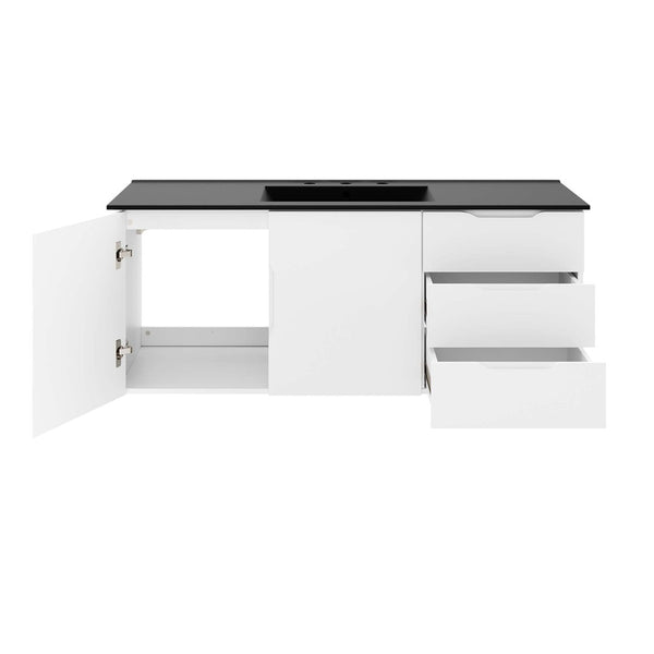 Modway Furniture Vitality 48" Single Sink Bathroom Vanity - Modern Wall-Mounted Design with Spacious Storage Solutions White Black EEI-5784-WHI-BLK