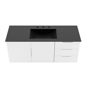 Modway Furniture Vitality 48" Single Sink Bathroom Vanity - Modern Wall-Mounted Design with Spacious Storage Solutions White Black EEI-5784-WHI-BLK