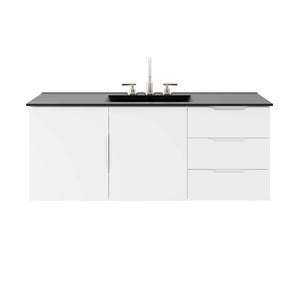 Modway Furniture Vitality 48" Single Sink Bathroom Vanity - Modern Wall-Mounted Design with Spacious Storage Solutions White Black EEI-5784-WHI-BLK