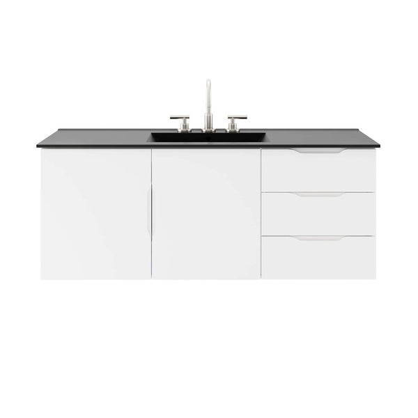 Modway Furniture Vitality 48" Single Sink Bathroom Vanity - Modern Wall-Mounted Design with Spacious Storage Solutions White Black EEI-5784-WHI-BLK