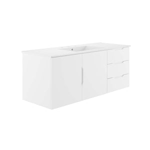 Modway Furniture Vitality 48" Single Sink Bathroom Vanity - Modern Wall-Mounted Design with Spacious Storage Solutions White White EEI-5784-WHI-WHI
