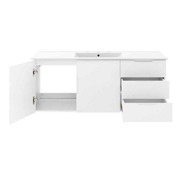 Modway Furniture Vitality 48" Single Sink Bathroom Vanity - Modern Wall-Mounted Design with Spacious Storage Solutions White White EEI-5784-WHI-WHI