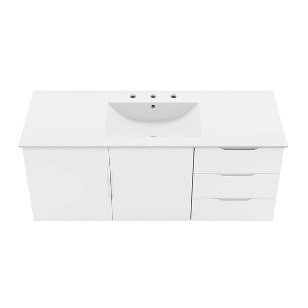 Modway Furniture Vitality 48" Single Sink Bathroom Vanity - Modern Wall-Mounted Design with Spacious Storage Solutions White White EEI-5784-WHI-WHI