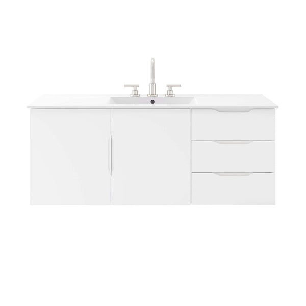 Modway Furniture Vitality 48" Single Sink Bathroom Vanity - Modern Wall-Mounted Design with Spacious Storage Solutions White White EEI-5784-WHI-WHI