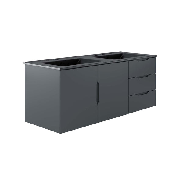 Modway Furniture Vitality 48" Double Sink Bathroom Vanity - Modern Wall-Mount Design with Ample Storage Space Gray Black EEI-5785-GRY-BLK