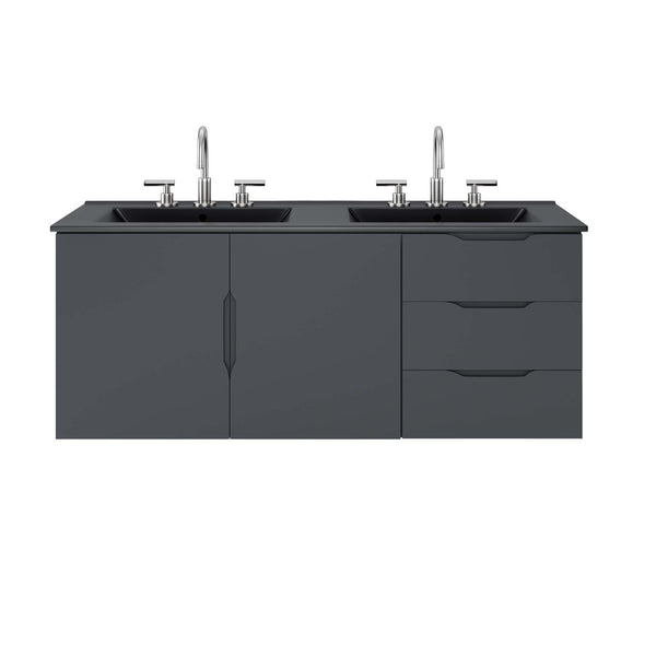 Modway Furniture Vitality 48" Double Sink Bathroom Vanity - Modern Wall-Mount Design with Ample Storage Space Gray Black EEI-5785-GRY-BLK
