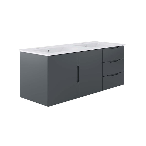 Modway Furniture Vitality 48" Double Sink Bathroom Vanity - Modern Wall-Mount Design with Ample Storage Space Gray White EEI-5785-GRY-WHI