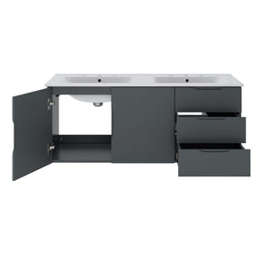 Modway Furniture Vitality 48" Double Sink Bathroom Vanity - Modern Wall-Mount Design with Ample Storage Space Gray White EEI-5785-GRY-WHI