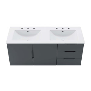 Modway Furniture Vitality 48" Double Sink Bathroom Vanity - Modern Wall-Mount Design with Ample Storage Space Gray White EEI-5785-GRY-WHI