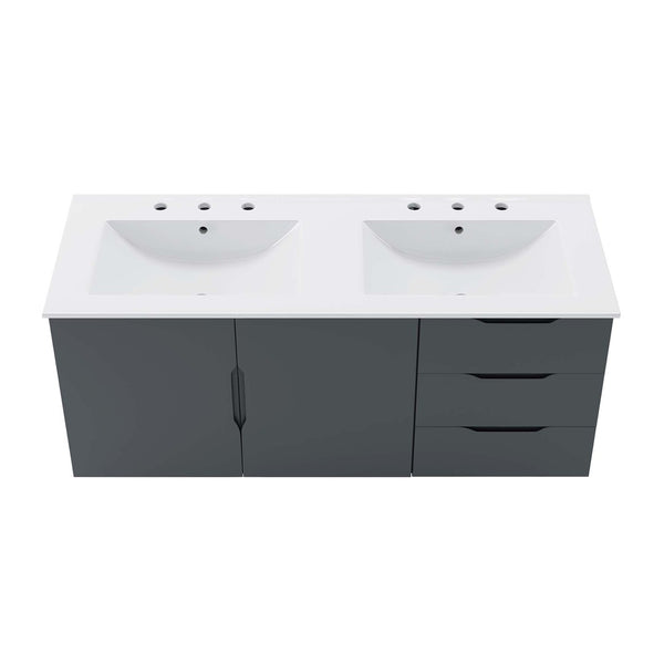 Modway Furniture Vitality 48" Double Sink Bathroom Vanity - Modern Wall-Mount Design with Ample Storage Space Gray White EEI-5785-GRY-WHI