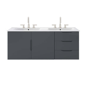 Modway Furniture Vitality 48" Double Sink Bathroom Vanity - Modern Wall-Mount Design with Ample Storage Space Gray White EEI-5785-GRY-WHI