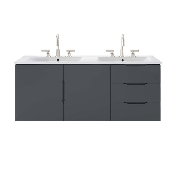 Modway Furniture Vitality 48" Double Sink Bathroom Vanity - Modern Wall-Mount Design with Ample Storage Space Gray White EEI-5785-GRY-WHI