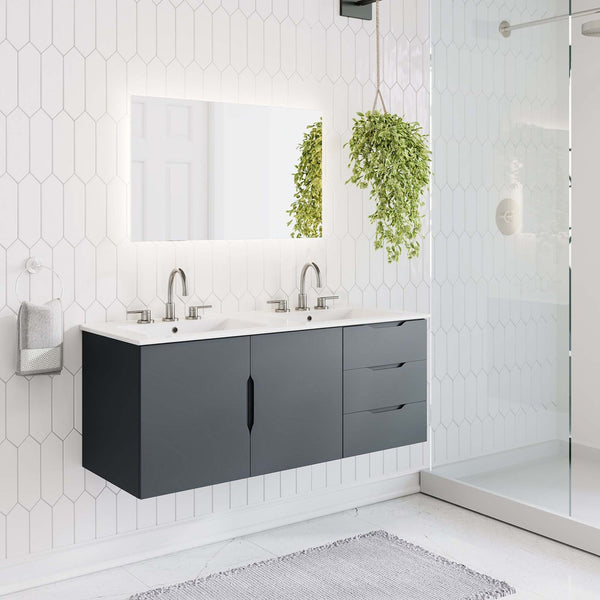 Modway Furniture Vitality 48" Double Sink Bathroom Vanity - Modern Wall-Mount Design with Ample Storage Space Gray White EEI-5785-GRY-WHI