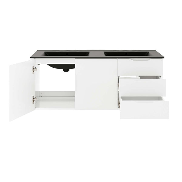 Modway Furniture Vitality 48" Double Sink Bathroom Vanity - Modern Wall-Mount Design with Ample Storage Space White Black EEI-5785-WHI-BLK