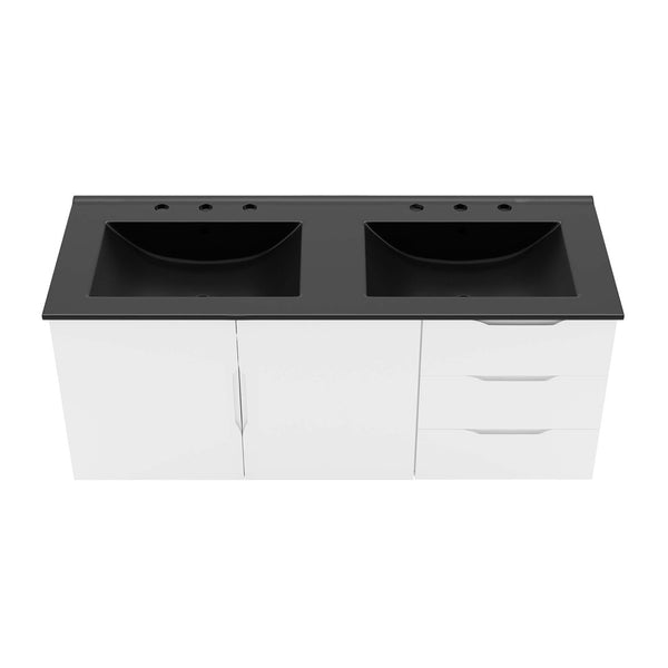 Modway Furniture Vitality 48" Double Sink Bathroom Vanity - Modern Wall-Mount Design with Ample Storage Space White Black EEI-5785-WHI-BLK
