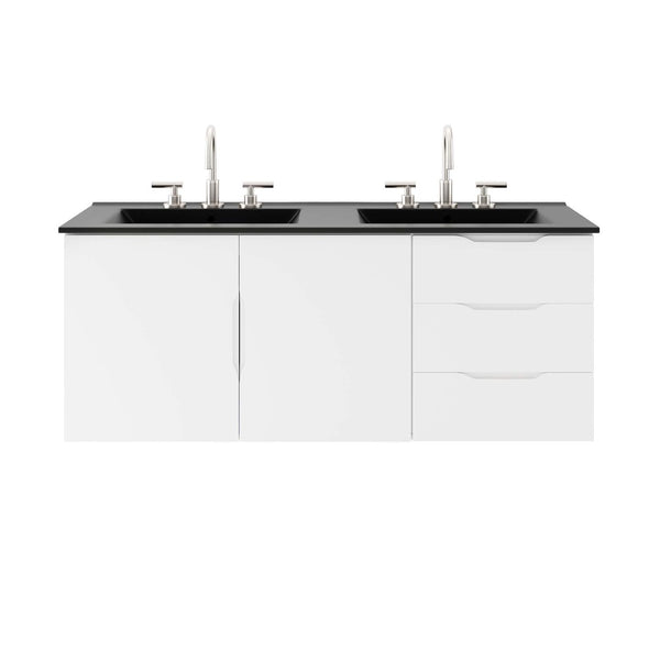 Modway Furniture Vitality 48" Double Sink Bathroom Vanity - Modern Wall-Mount Design with Ample Storage Space White Black EEI-5785-WHI-BLK