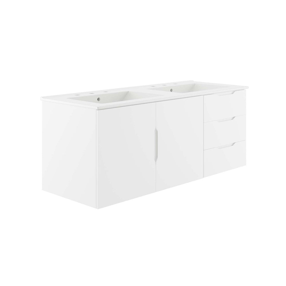 Modway Furniture Vitality 48" Double Sink Bathroom Vanity - Modern Wall-Mount Design with Ample Storage Space White White EEI-5785-WHI-WHI