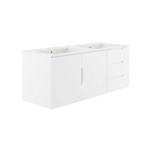 Modway Furniture Vitality 48" Double Sink Bathroom Vanity - Modern Wall-Mount Design with Ample Storage Space White White EEI-5785-WHI-WHI
