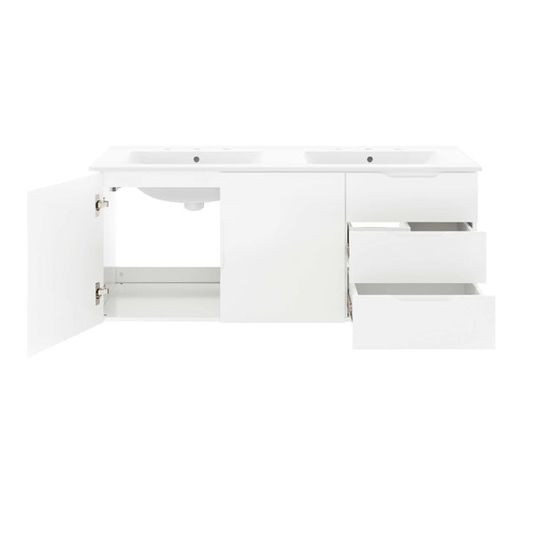 Modway Furniture Vitality 48" Double Sink Bathroom Vanity - Modern Wall-Mount Design with Ample Storage Space White White EEI-5785-WHI-WHI