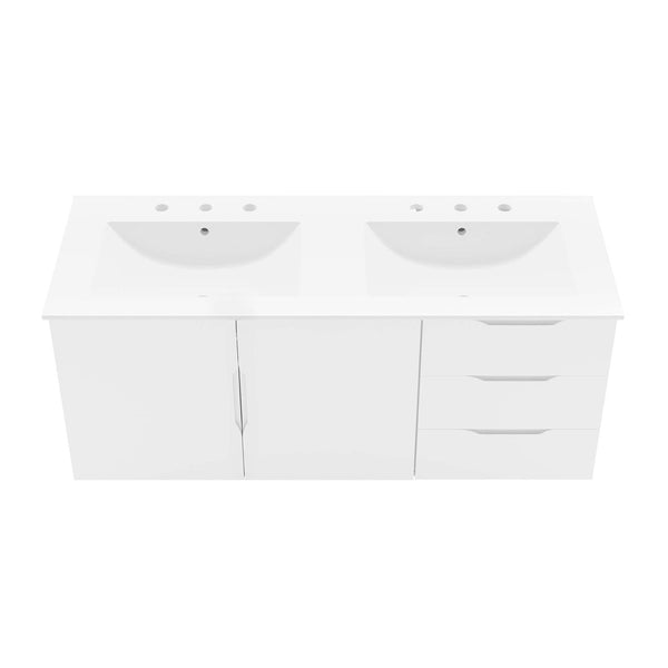 Modway Furniture Vitality 48" Double Sink Bathroom Vanity - Modern Wall-Mount Design with Ample Storage Space White White EEI-5785-WHI-WHI