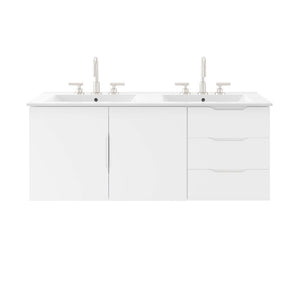 Modway Furniture Vitality 48" Double Sink Bathroom Vanity - Modern Wall-Mount Design with Ample Storage Space White White EEI-5785-WHI-WHI