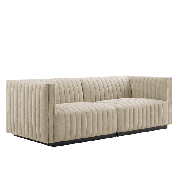 Modway Furniture Conjure Channel Tufted Upholstered Loveseat - Vintage Charm with Modern Comfort for Any Space Black Beige EEI-5786-BLK-BEI