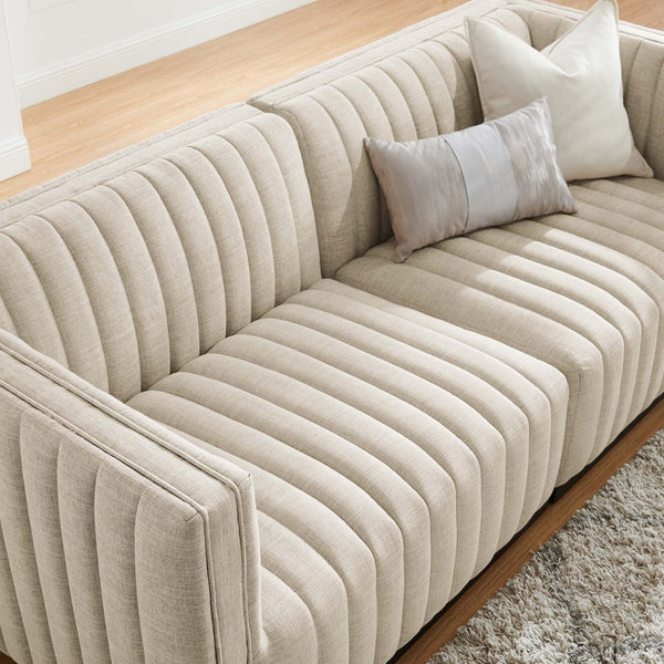 Modway Furniture Conjure Channel Tufted Upholstered Loveseat - Vintage Charm with Modern Comfort for Any Space Black Beige EEI-5786-BLK-BEI