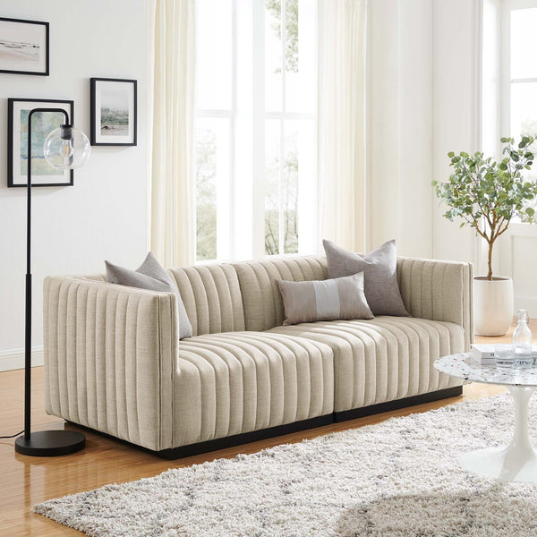 Modway Furniture Conjure Channel Tufted Upholstered Loveseat - Vintage Charm with Modern Comfort for Any Space Black Beige EEI-5786-BLK-BEI