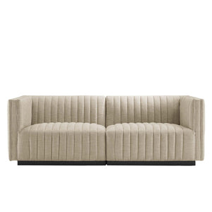 Modway Furniture Conjure Channel Tufted Upholstered Loveseat - Vintage Charm with Modern Comfort for Any Space Black Beige EEI-5786-BLK-BEI