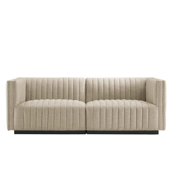 Modway Furniture Conjure Channel Tufted Upholstered Loveseat - Vintage Charm with Modern Comfort for Any Space Black Beige EEI-5786-BLK-BEI