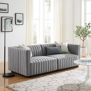 Modway Furniture Conjure Channel Tufted Upholstered Loveseat - Vintage Charm with Modern Comfort for Any Space Black Light Gray EEI-5786-BLK-LGR