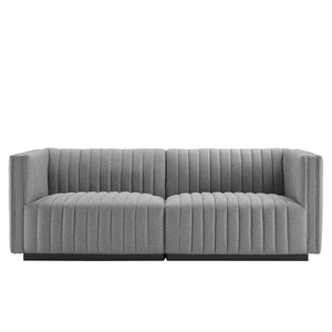 Modway Furniture Conjure Channel Tufted Upholstered Loveseat - Vintage Charm with Modern Comfort for Any Space Black Light Gray EEI-5786-BLK-LGR