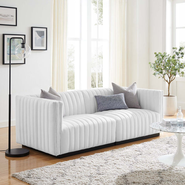 Modway Furniture Conjure Channel Tufted Upholstered Loveseat - Vintage Charm with Modern Comfort for Any Space Black White EEI-5786-BLK-WHI