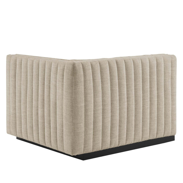 Modway Furniture Conjure 6-Piece Modular Channel Tufted Sectional Sofa – Vintage Style with Modern Comfort in Black Beige EEI-5790-BLK-BEI