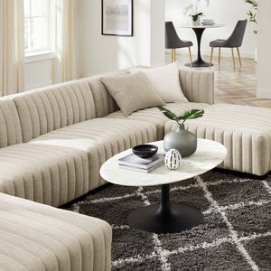 Modway Furniture Conjure 6-Piece Modular Channel Tufted Sectional Sofa – Vintage Style with Modern Comfort in Black Beige EEI-5790-BLK-BEI