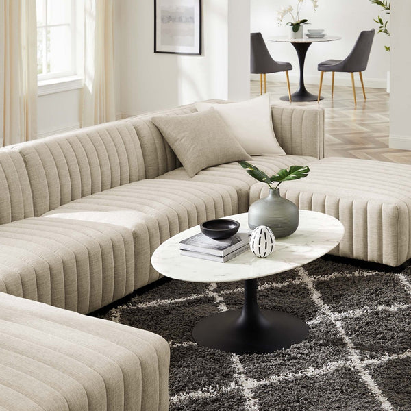 Modway Furniture Conjure 6-Piece Modular Channel Tufted Sectional Sofa – Vintage Style with Modern Comfort in Black Beige EEI-5790-BLK-BEI