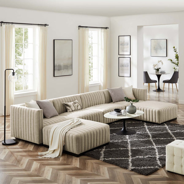 Modway Furniture Conjure 6-Piece Modular Channel Tufted Sectional Sofa – Vintage Style with Modern Comfort in Black Beige EEI-5790-BLK-BEI