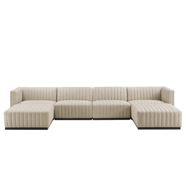 Modway Furniture Conjure 6-Piece Modular Channel Tufted Sectional Sofa – Vintage Style with Modern Comfort in Black Beige EEI-5790-BLK-BEI