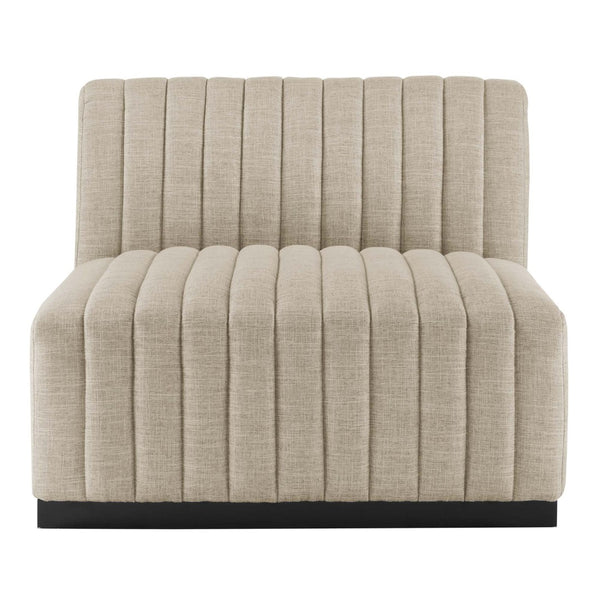 Modway Furniture Conjure 6-Piece Modular Channel Tufted Sectional Sofa – Vintage Style with Modern Comfort in Black Beige EEI-5790-BLK-BEI