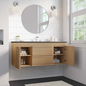 Modway Furniture Render 48" Wall-Mount Bathroom Vanity - Mid-Century Modern Design with Smart Storage Solutions Oak Black EEI-5801-OAK-BLK