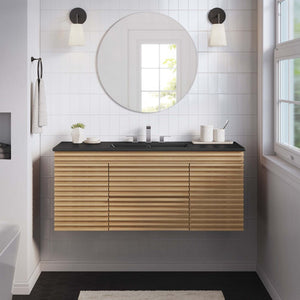 Modway Furniture Render 48" Wall-Mount Bathroom Vanity - Mid-Century Modern Design with Smart Storage Solutions Oak Black EEI-5801-OAK-BLK