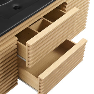 Modway Furniture Render 48" Wall-Mount Bathroom Vanity - Mid-Century Modern Design with Smart Storage Solutions Oak Black EEI-5801-OAK-BLK