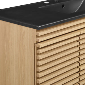 Modway Furniture Render 48" Wall-Mount Bathroom Vanity - Mid-Century Modern Design with Smart Storage Solutions Oak Black EEI-5801-OAK-BLK