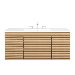 Modway Furniture Render 48" Wall-Mount Bathroom Vanity - Mid-Century Modern Design with Smart Storage Solutions Oak White EEI-5801-OAK-WHI