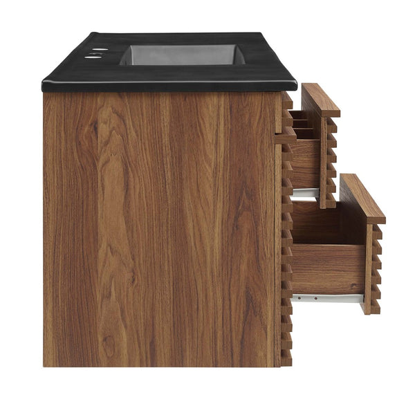 Modway Furniture Render 48" Wall-Mount Bathroom Vanity - Mid-Century Modern Design with Smart Storage Solutions Walnut Black EEI-5801-WAL-BLK