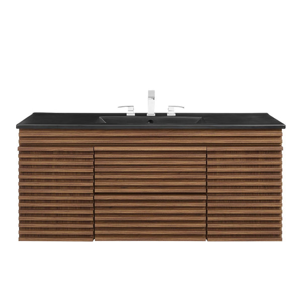 Modway Furniture Render 48" Wall-Mount Bathroom Vanity - Mid-Century Modern Design with Smart Storage Solutions Walnut Black EEI-5801-WAL-BLK
